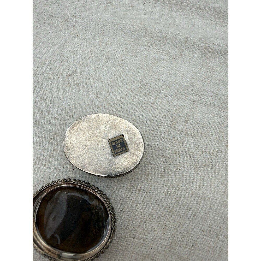 Vintage Tiger Eye Stone Trinket Box Made In India Oval Jewelry Pill Box - Picture 7 of 10